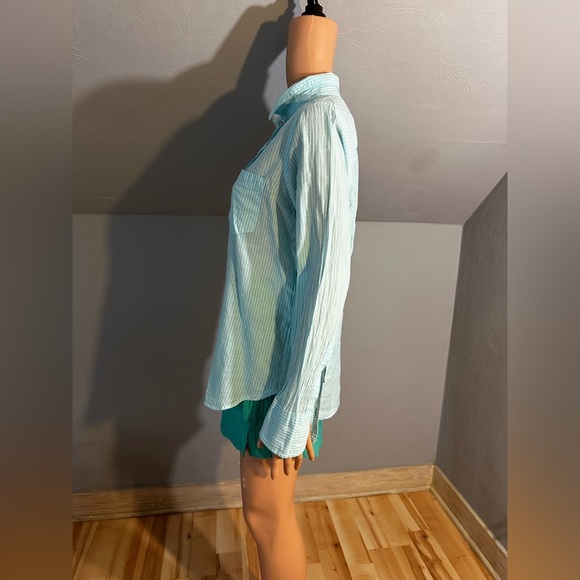 J. Crew Aqua Blue Striped Button Down Shirt Long Sleeve Size 8 EUC - Picture 5 of 5